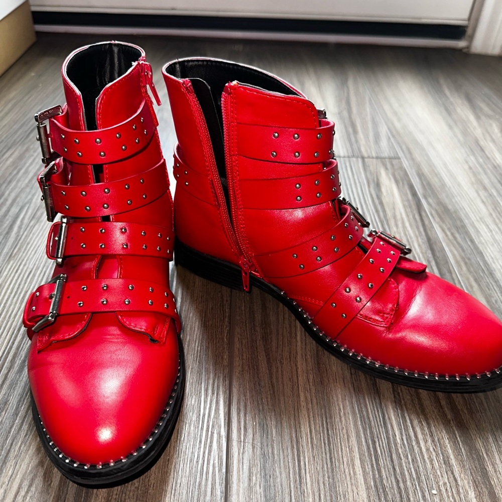 Steve Madden Red Buckle Combat Boots